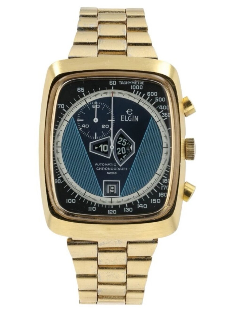 Elgin Jump Hour Blue Dial Steel 45x36mm Automatic Movement Mens